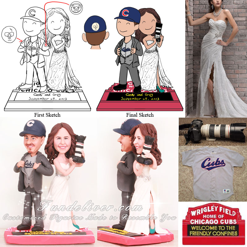 Cubs Fan and Photographer Wedding Cake Toppers